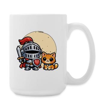 Cute Cat And Knight Ren Faire Medieval - Large Mug 440 ml - white - Right