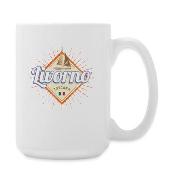 Livorno Toskana in Italien mit Segelschiff Design - Große Tasse 440 ml - Weiß - Rechts