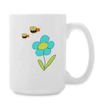 Flower with Bees – Cheerful Drawing - Large Mug 440 ml - white - Right