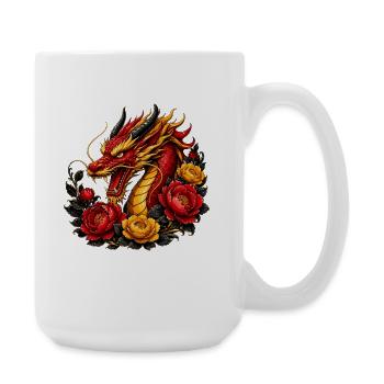Flammen-Drache und Rosen - Große Tasse 440 ml - Weiß - Rechts