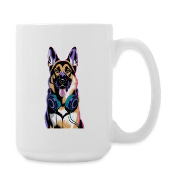 Deutscher Schäferhund mit Kopfhörer - Große Tasse 440 ml - Weiß - Rechts