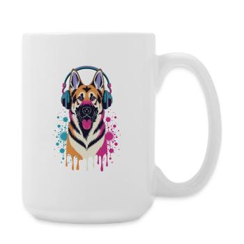 Deutscher Schäferhund mit Kopfhörer - Große Tasse 440 ml - Weiß - Rechts