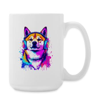 Shiba Inu with headphones - Large Mug 440 ml - white - Right