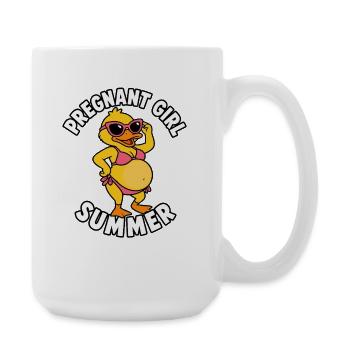 Schwangeres Mädchen, Sommer, Strand, Ente, lustig, - Große Tasse 440 ml - Weiß - Rechts