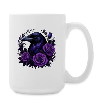 Night crow and purple roses - Large Mug 440 ml - white - Right
