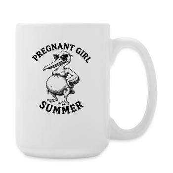 Schwangeres Mädchen, Sommerstrand, Pelikan, lustig - Große Tasse 440 ml - Weiß - Rechts