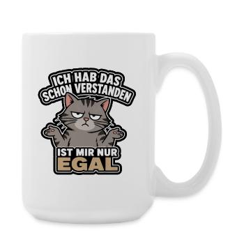 Gereizter Kater Spruch: Ist Mir Egal - Große Tasse 440 ml - Weiß - Rechts