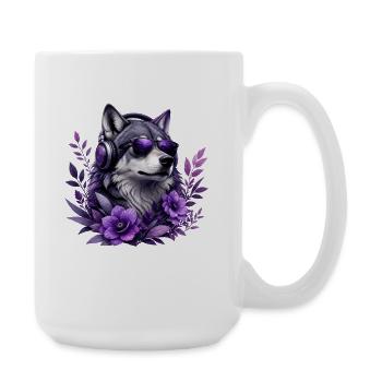 DJ loup violet avec une couronne de fleurs - Grande tasse 440 ml - blanc - Droite