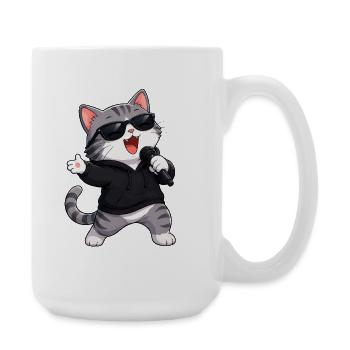 Cute Cat Cartoon Karaoke Singer Musician Comic - Large Mug 440 ml - white - Right