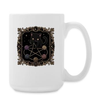 Schwarze Katze Pentagramm Zauber - Große Tasse 440 ml - Weiß - Rechts