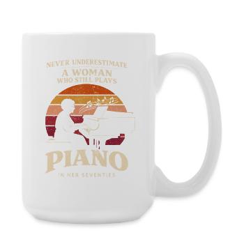 Never Underestimate A Woman Piano Retro Saying - Large Mug 440 ml - white - Right