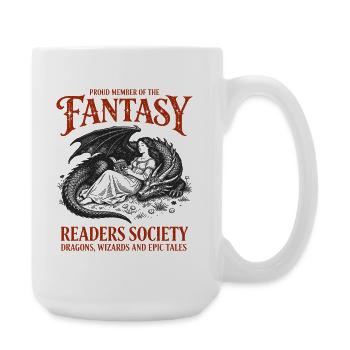 Fantasy Leser Gilde Drachen & Zauber Bücher - Große Tasse 440 ml - Weiß - Rechts