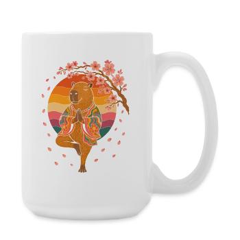 Meditating Bear in Cherry Blossom Kimono - Large Mug 440 ml - white - Right