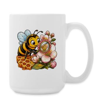 Biene Honig Imker Honigwabe Blumen Wiese Insekt - Große Tasse 440 ml - Weiß - Rechts