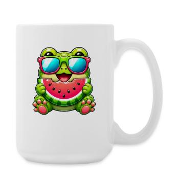 Grenouille Crapaud Mignon, Melon Fruit d’Été, Dessin Animé - Grande tasse 440 ml - blanc - Droite