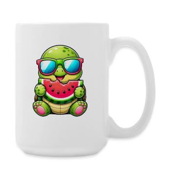 Süße Schildkröte mit Wassermelone Cartoon Motiv - Große Tasse 440 ml - Weiß - Rechts