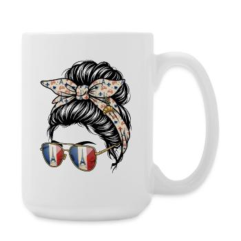 Girl Bun Disheveled France Eiffel Tower - Large Mug 440 ml - white - Right