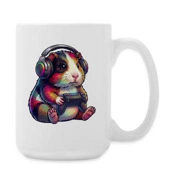 Gamer Hamster im Neon Farben Meerschweinchen - Große Tasse 440 ml - Weiß - Rechts