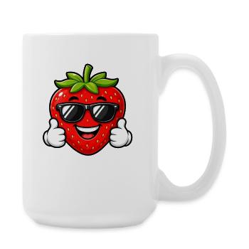 Strawberry smiling cool with sunglasses - Large Mug 440 ml - white - Right