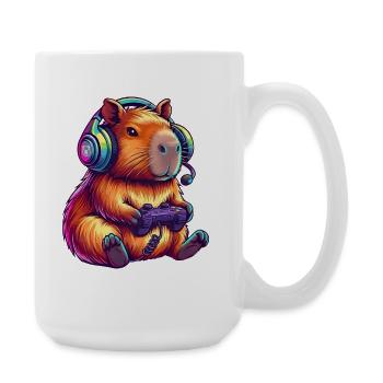 Gamer Hamster im Neon Farben Meerschweinchen - Große Tasse 440 ml - Weiß - Rechts