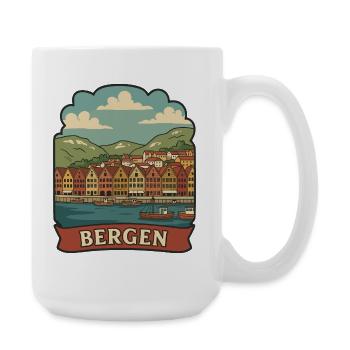 Autocollant de voyage vintage Bryggen Bergen Norvège - Grande tasse 440 ml - blanc - Droite