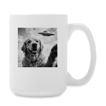 Lustiger Golden Retriever Hund mit UFO Alien - Große Tasse 440 ml - Weiß - Rechts