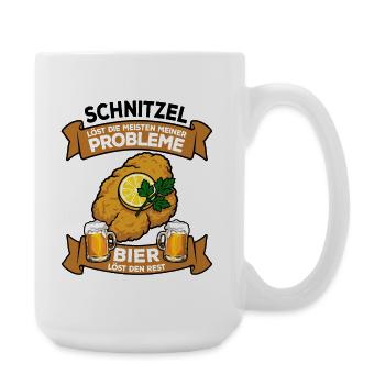 Schnitzel löst Probleme, Bier löst den Rest - Große Tasse 440 ml - Weiß - Rechts