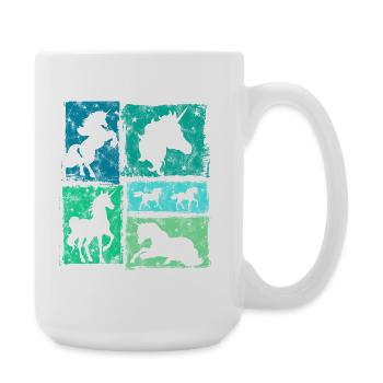 Einhorn in Perspektiven – Retro-Stil Mit Sternen - Große Tasse 440 ml - Weiß - Rechts