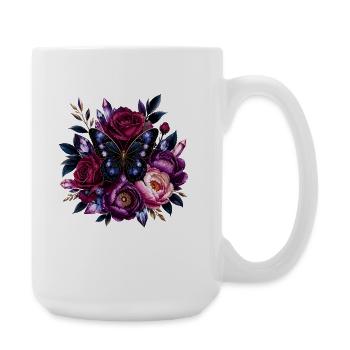 Fleurs violettes et papillon bleu - Grande tasse 440 ml - blanc - Droite