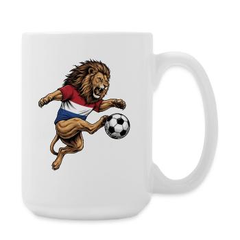 Lion Striker Kicking the Ball Dutch Flag  - Large Mug 440 ml - white - Right