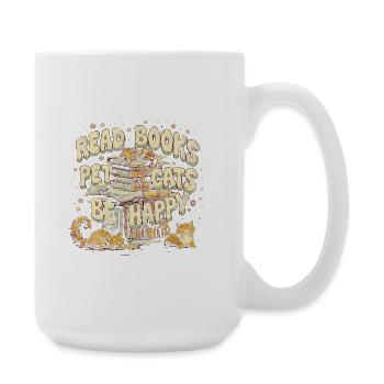 Read Books Pet Cats Be Happy Cats Bookworm - Large Mug 440 ml - white - Right