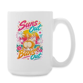 Corgi Plage Suns Out Buns Out | Humour Été Rétro - Grande tasse 440 ml - blanc - Droite