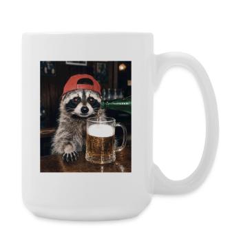 Waschbär, Bier, Meme, Lustiges Foto - Große Tasse 440 ml - Weiß - Rechts
