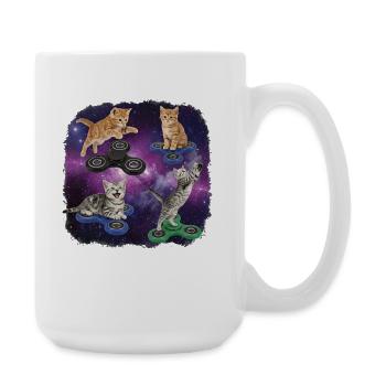Katze mit Fidget Spinner - Große Tasse 440 ml - Weiß - Rechts