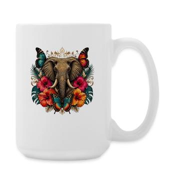 Elefantenornament mit Schmetterlingen - Große Tasse 440 ml - Weiß - Rechts