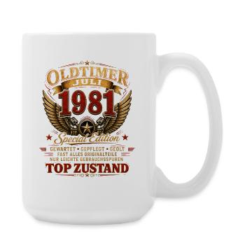 45. Geburtstag Geschenk Mann Oldtimer Juli 1981 - Große Tasse 440 ml - Weiß - Rechts