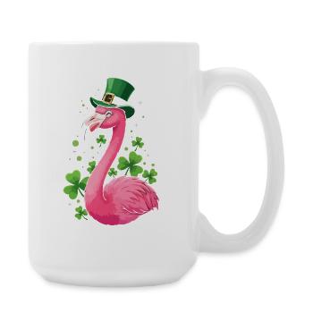 Flamingo with Shamrock Hat - Large Mug 440 ml - white - Right