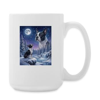 Howling to the Moon Meme Hund Boston Terrier - Große Tasse 440 ml - Weiß - Rechts