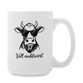 Voll Muhtviert im Büro | Kuh mit Sonnenbrille - Große Tasse 440 ml - Weiß - Rechts