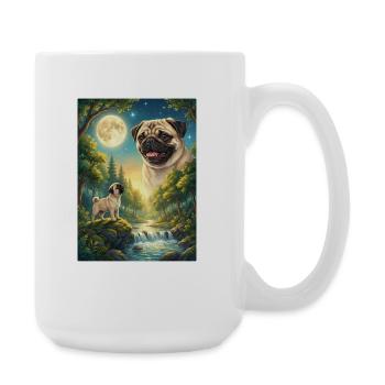 Howling to the Moon Meme Hund Mops - Große Tasse 440 ml - Weiß - Rechts
