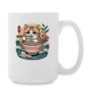 Ramen Neko Kawaii Cat Nouilles Kanji japonaises - Grande tasse 440 ml - blanc - Droite