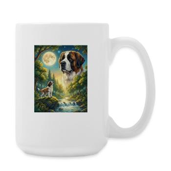 Howling to the Moon Meme Hund Bernhardiner - Große Tasse 440 ml - Weiß - Rechts