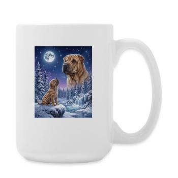 Howling to the Moon Meme Hund Shar Pei - Große Tasse 440 ml - Weiß - Rechts