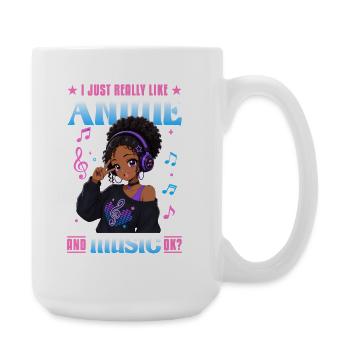 Anime and Music Chibi Black Girl - Large Mug 440 ml - white - Right