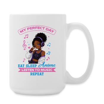 Anime and Music Chibi Black Girl - Large Mug 440 ml - white - Right