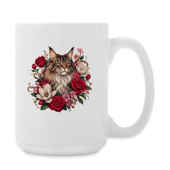 Chat fleuri dans le jardin de roses - Grande tasse 440 ml - blanc - Droite