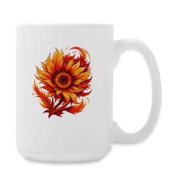 Flammende Sonnenblume Blütenkunst - Große Tasse 440 ml - Weiß - Rechts