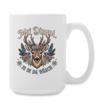 Mei Dirndl is in da Wäsch Trachten Ersatz Hirsch - Große Tasse 440 ml - Weiß - Rechts