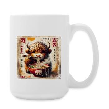 Highland Cow Ramen Vintage Poster Style - Große Tasse 440 ml - Weiß - Rechts