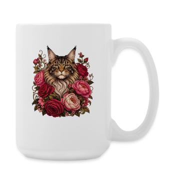 Cat in a wreath of flowers - Large Mug 440 ml - white - Right